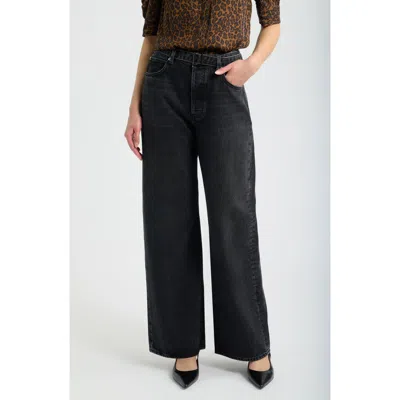Frame The Belted Loose High Waist Wide Leg Jeans In Black