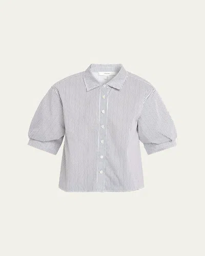Frame Billow Sleeve Shirt In Navy Stripe In Blue