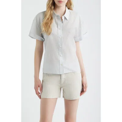 Frame The Boardwalk Stripe Short Sleeve Cotton & Silk Button-up Shirt In Multi