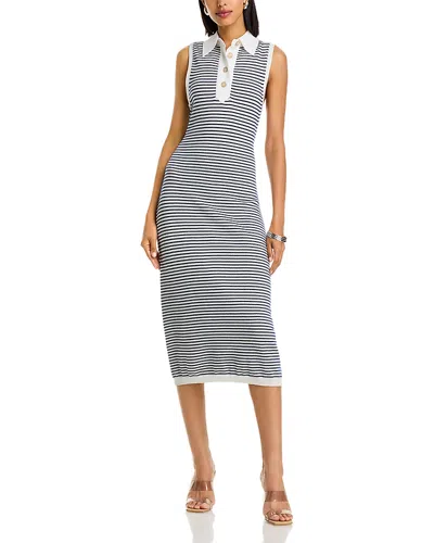 Frame The Bold Stripe Knit Polo Midi Dress In Gray