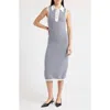 Frame The Bold Stripe Knit Polo Midi Dress In Gray