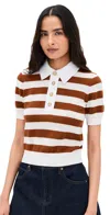 Frame Womens Chestnut Multi The Bold Striped Cashmere And Cotton Polo Shirt Xs In Brown