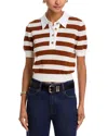Frame Womens Chestnut Multi The Bold Striped Cashmere And Cotton Polo Shirt Xs In Brown