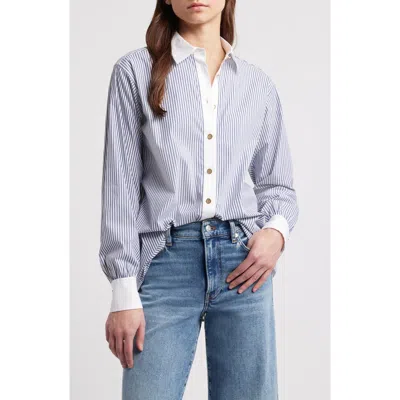 Frame The Borrowed Button-up Shirt In Dark Chambray Multi