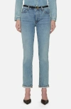 Frame The Borrowed High Rise Ankle Slim Leg Jeans In Ricochet In Blue