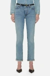 Frame The Borrowed High Rise Ankle Slim Leg Jeans In Ricochet In Blue
