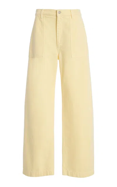 Frame The Anchor High Rise Wide Leg Ankle Jeans In Lemon In Green
