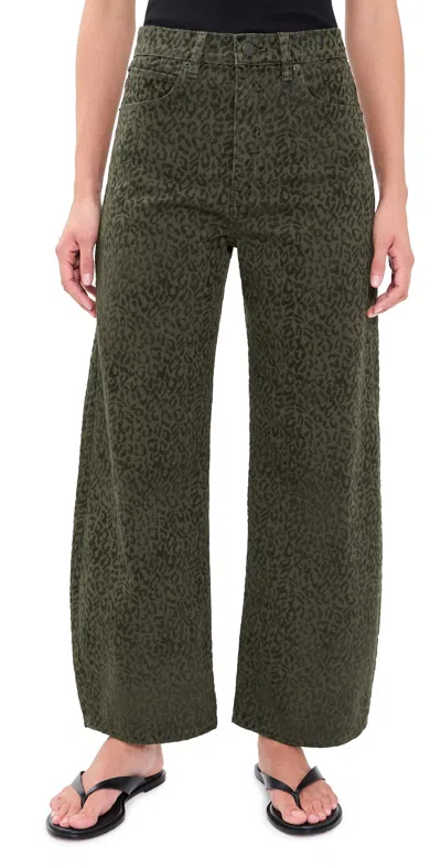 Frame The Bow Crop Flocked Jeans Sandcat In Green