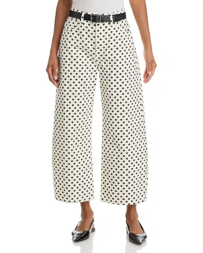 Frame The Bow High Rise Crop Jeans In White Polka Dot