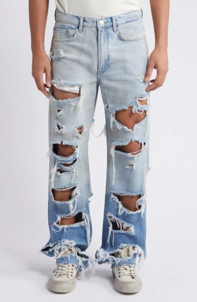 Frame The Boxy Ripped Straight Leg Jeans In Lagoon Rips
