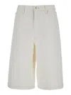 Frame Flared Denim Bermuda Shorts. In White