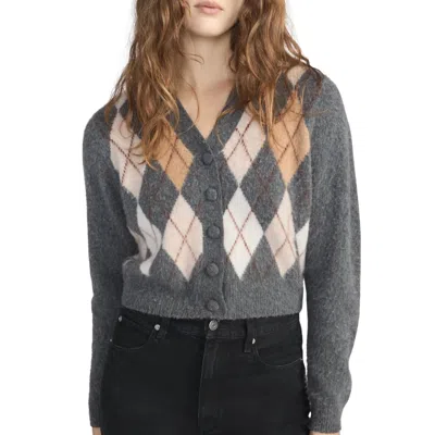 Frame The Brushed Argyle Cardigan In Grey Multi In Gray