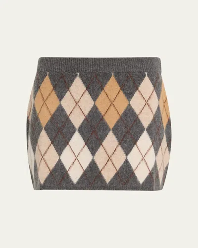 Frame The Brushed Argyle Mini Skirt In Gray