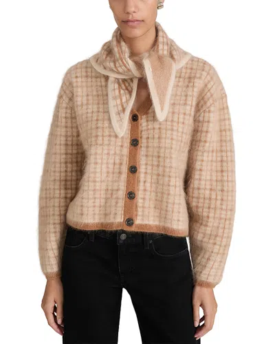 Frame The Brushed Scholar Plaid Wool & Cashmere Cardigan In Brown