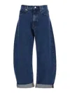 Frame The Bubble Blue Jeans With Structured Leg And Turn-up Hem In Denim Woman