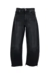 Frame The Bubble Cropped Frayed High-rise Barrel-leg Jeans In Black