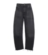 Frame The Bubble Cropped Frayed High-rise Barrel-leg Jeans In Black
