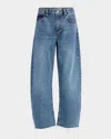 Frame The Bubble High Rise Crop Barrel Leg Jeans In Knock Out In Knock Out Raw Fray