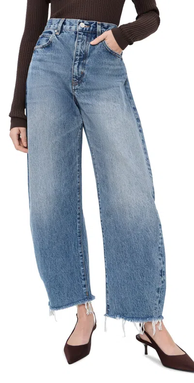 Frame Bubble Crop High-rise Barrel-leg Jeans In Blue