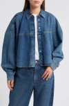 Frame Le Cropped Oversized Denim Jacket In Blue