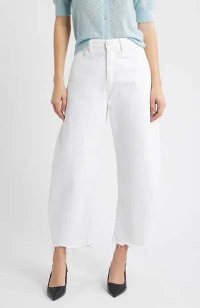 Frame The Bubble Frayed High Waist Crop Barrel Jeans In White