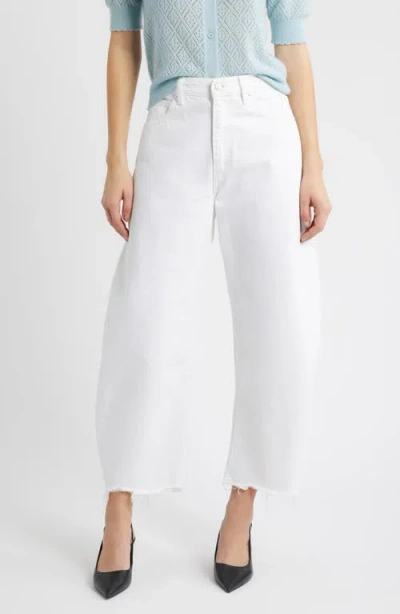 Frame The Bubble Frayed High Waist Crop Barrel Jeans In White