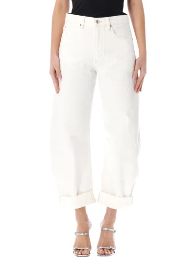 Frame The Bubble White Jeans With Balloon Legs And Five-pocket Design In Denim Women