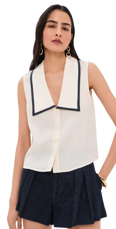 Frame The Cabana Linen Top Cream Multi In White