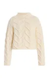 Frame The Cable Funnel-neck Wool Sweater In White