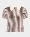 Frame Striped Cable-knit Cashmere And Silk-blend Polo Shirt In Brown