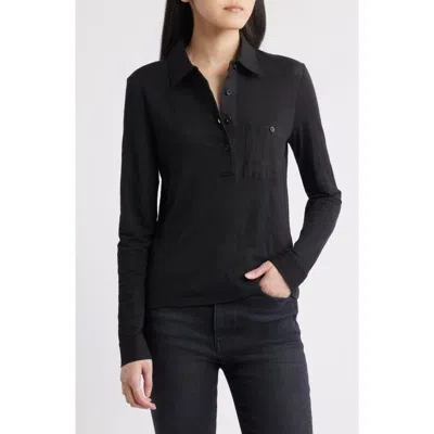 Frame The Caddy Stretch Linen Polo In Black