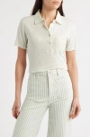 Frame The Anchor High Rise Subtle Wide Leg Pant In Seamist Stripe In White