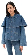 Frame Womens Figure The Cape Boxy-fit Denim Jacket In Blue