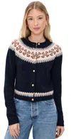 Frame The Cashmere Fair Isle Cardi Navy In Blue