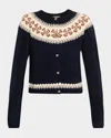 Frame The Cashmere Fair Isle Cardi Navy In Blue