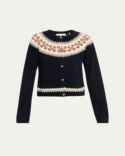 Frame The Cashmere Fairisle Cardigan In Blue