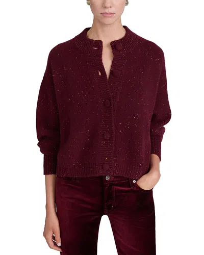 Frame The Cashmere Fleck Relaxed Crewneck Cardigan In Burgundy