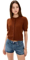 Frame The Cashmere Pointelle Cardi Chestnut In Brown