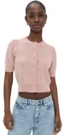 Frame The Cashmere Pointelle Puff Sleeve Cardigan In Light Pink