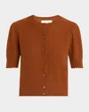 Frame The Cashmere Pointelle Cardi Chestnut In Chestnut