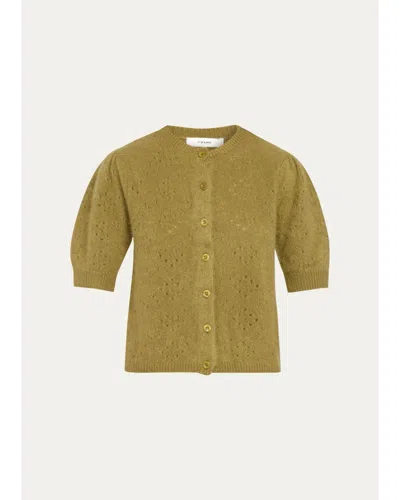 Frame The Cashmere Pointelle Cardigan In Deep Olive