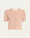 Frame The Cashmere Pointelle Puff Sleeve Cardigan In Light Pink