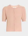 Frame The Cashmere Pointelle Puff Sleeve Cardigan In Light Pink