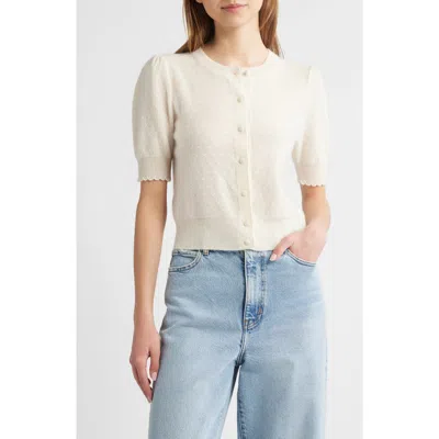 Frame The Cashmere Pointelle Puff Sleeve Cardigan