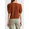 Frame The Cashmere Pointelle Puff Sleeve Cardigan In Brown