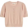 Frame The Cashmere Pointelle Puff Sleeve Cardigan In Light Pink