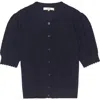 Frame The Cashmere Pointelle Puff Sleeve Cardigan In Navy