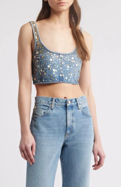 FRAME FRAME THE CHAMPAGNE SEQUIN DENIM CROP TOP