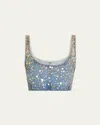 Frame The Champagne Sequin Denim Crop Top In Blue