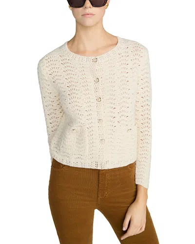 Frame The Chevron Cotton & Wool Crewneck Cardigan Sweater In Neutral